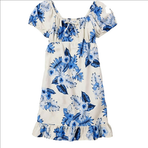 Sugar & Jade Blue Floral Dress Tropical Floral Babydoll Ruffle Hem Girls XXL